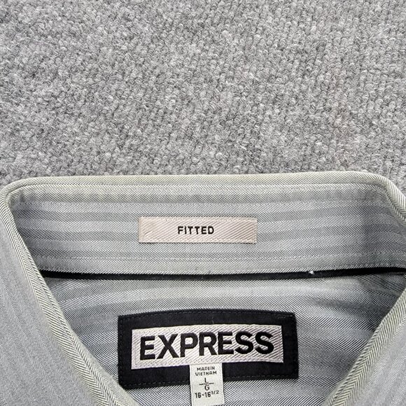 Express Shirt Mens Large 16-16.5 Gray Striped Button Up Long Sleeve Preppy - Picture 7 of 9